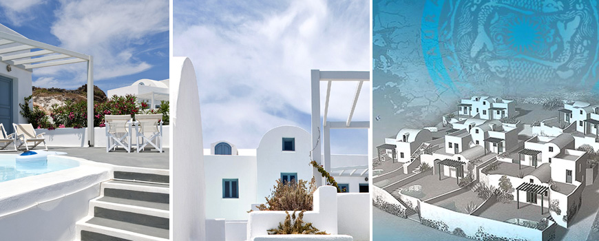 SANTORINI GRECIA case in affitto appartamenti con cucina spazio esterno attrezzato barbecue sulla spiaggia vista caldera vista tramonto case di pescatori affitti settimanali
