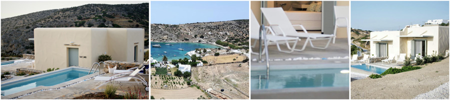 isola di SCHINOUSSA PICCOLE CICLADI GRECIA case boutique hotel de charme bungalow resort sulla spiaggia con piscina vista panoramica tramonto residence con appartamenti in affitto