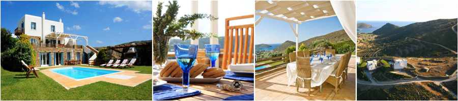 isola di ANDROS CICLADi villa indipendente in affitto casa sul mare frontemare veduta panoramica con piscina giardino barbecue noleggio fuoristrada jeep auto macchine scooter quad moto mountain bike servizio navetta spiagge